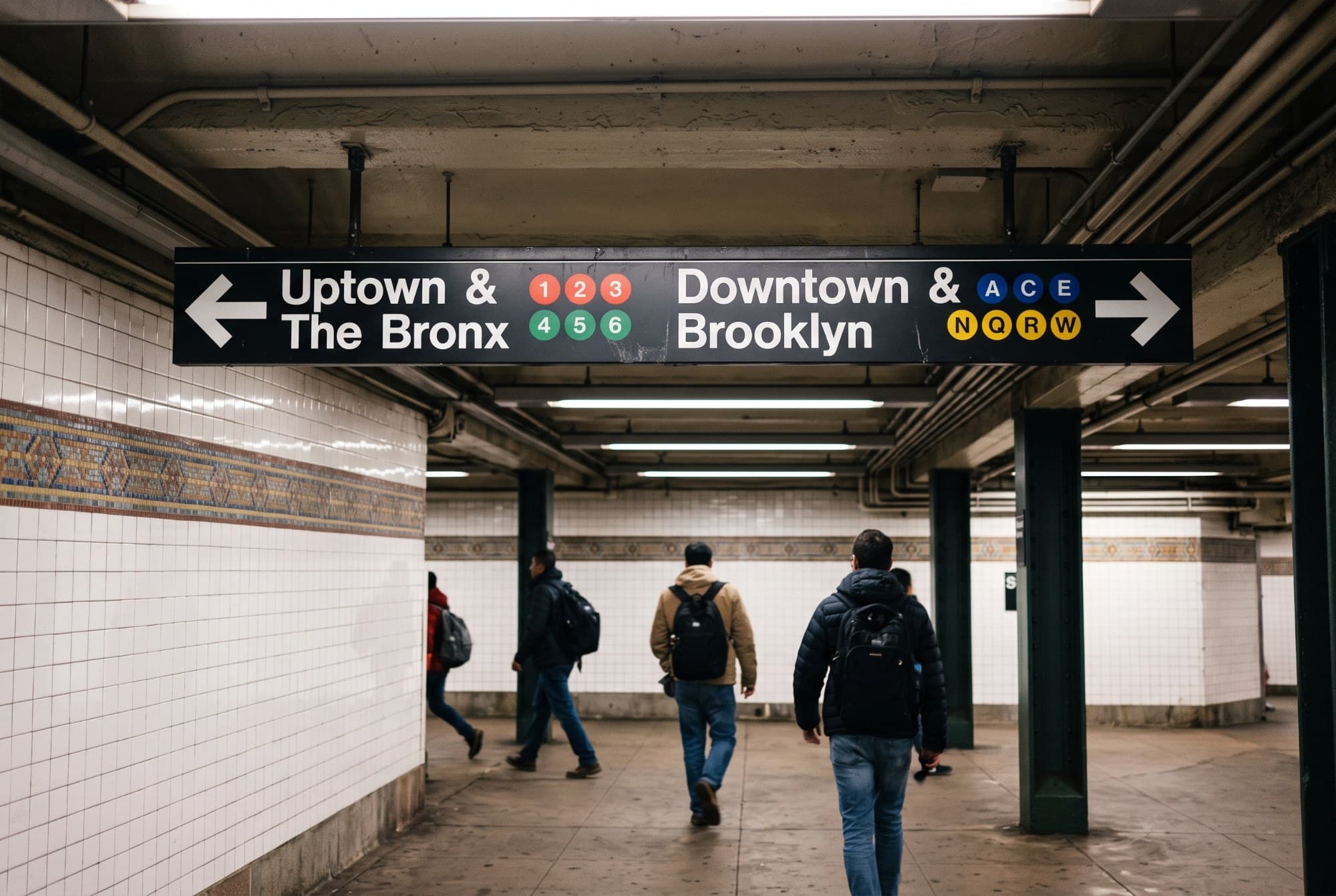 Uptown, Downtown이 적힌 역 입구 표지